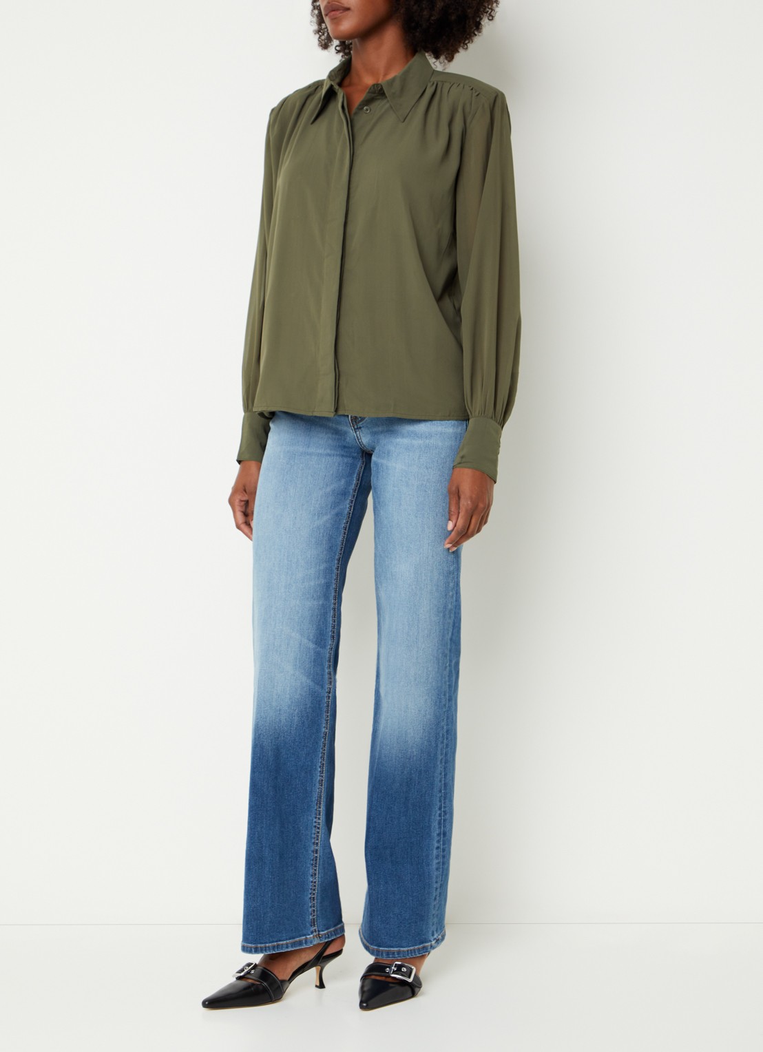 Fifth House Poppy blouse met sjaalkraag - voorkant 2 bronsgroen