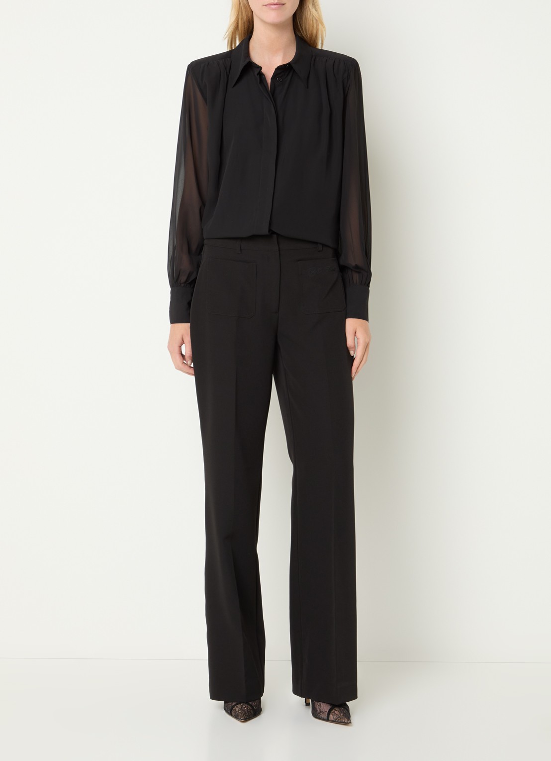 Fifth House Poppy blouse met sjaalkraag - voorkant 2 zwart