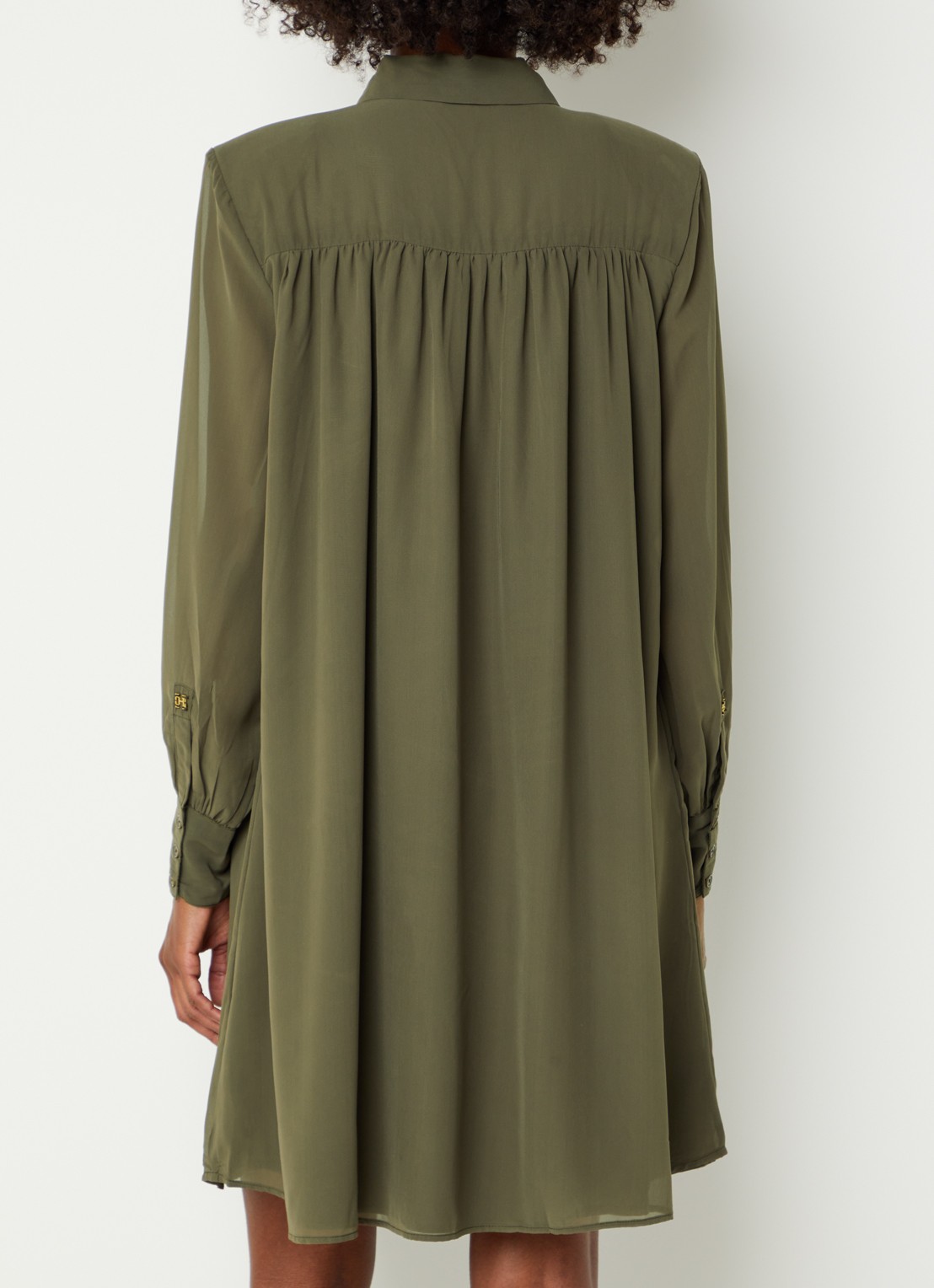 Fifth House Poppy midi blousejurk met strikceintuur - achterkant 2 bronsgroen