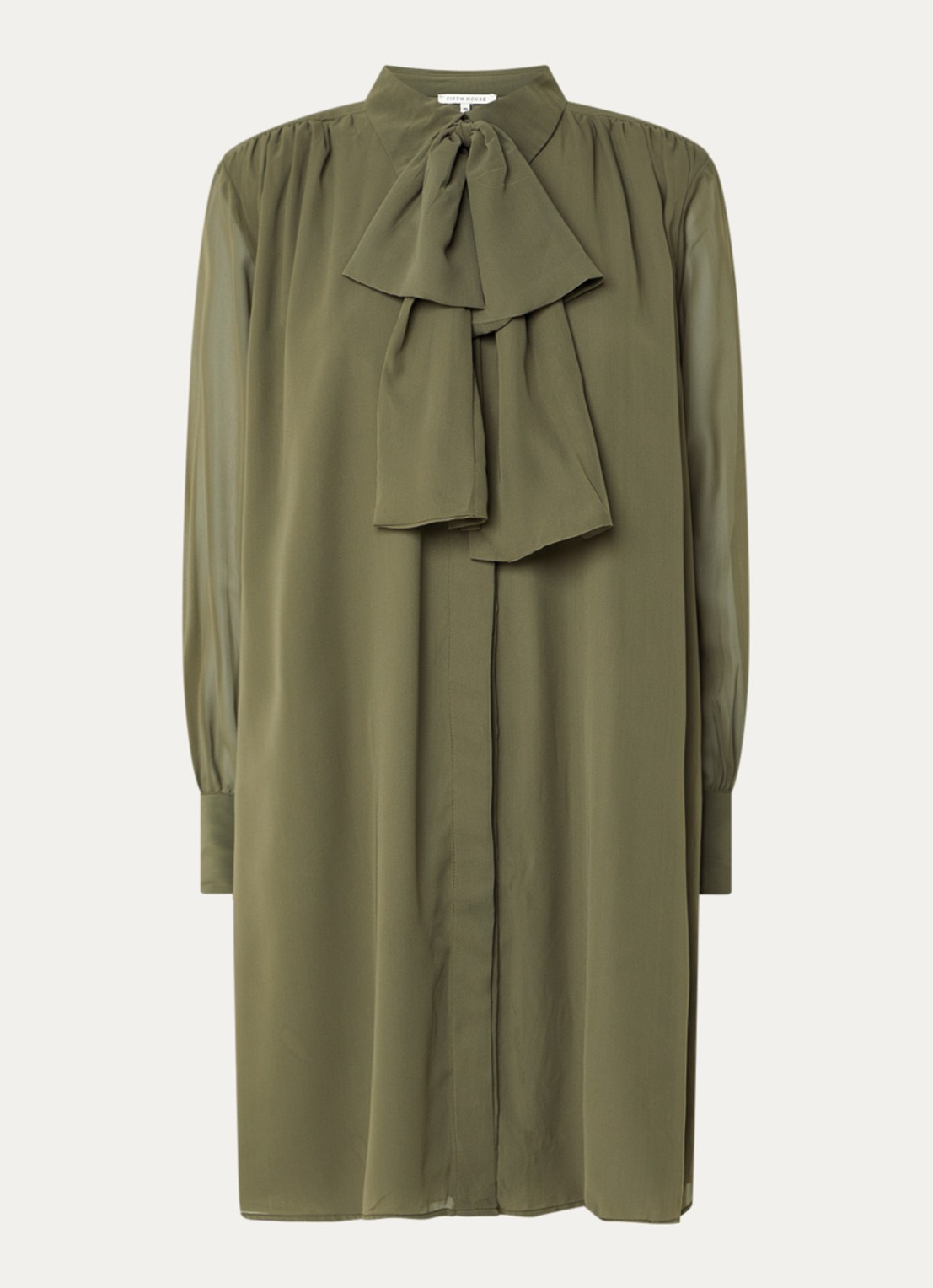 Fifth House Poppy midi blousejurk met strikceintuur - voorkant 3 bronsgroen