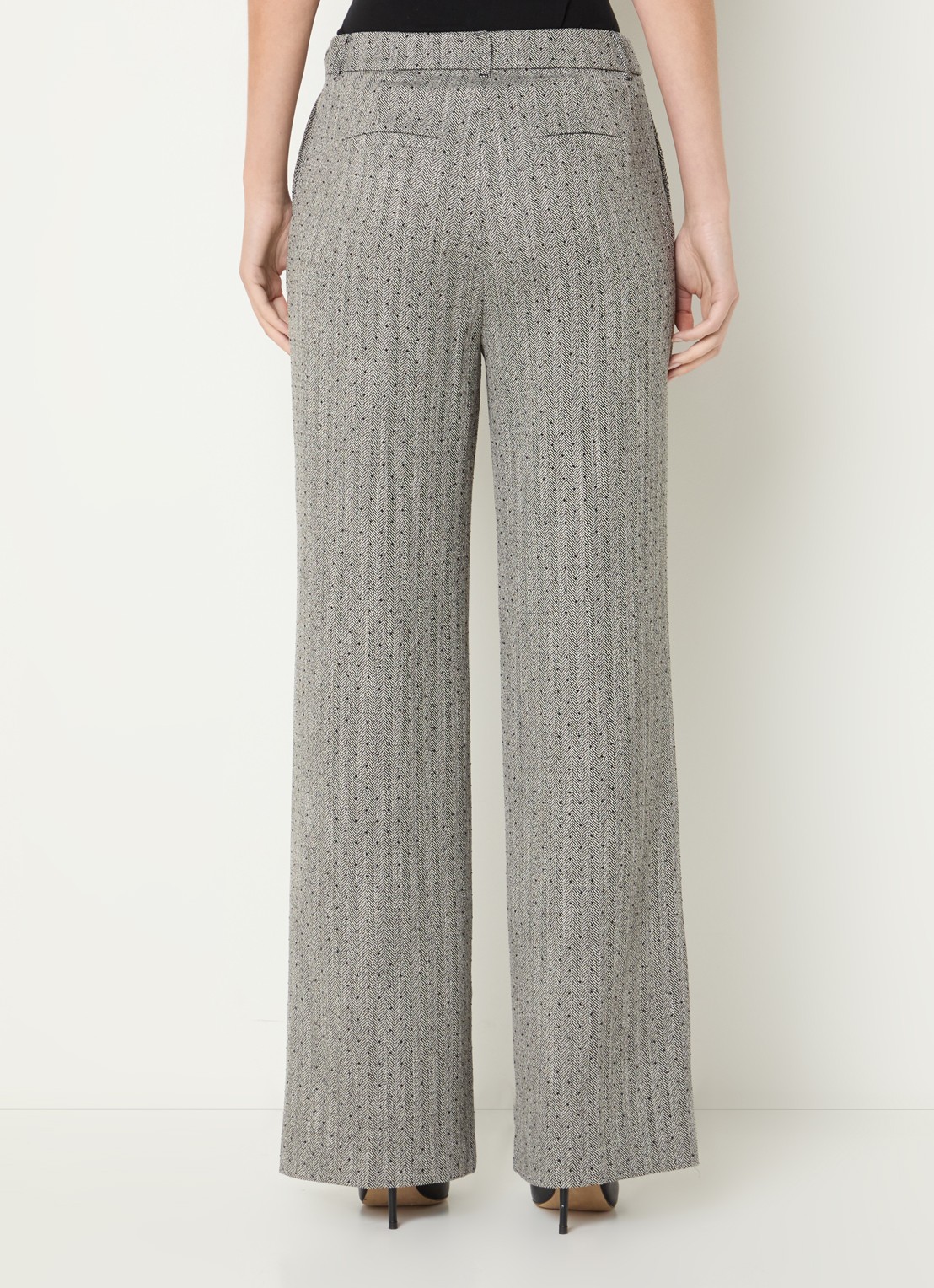 Fifth House Poppylyn high waist straight fit pantalon met visgraatdessin - achterkant 2 grijs
