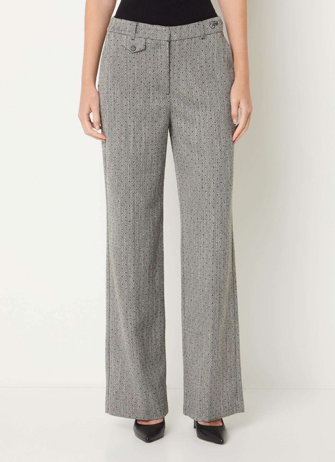 Fifth House Poppylyn high waist straight fit pantalon met visgraatdessin - detail grijs