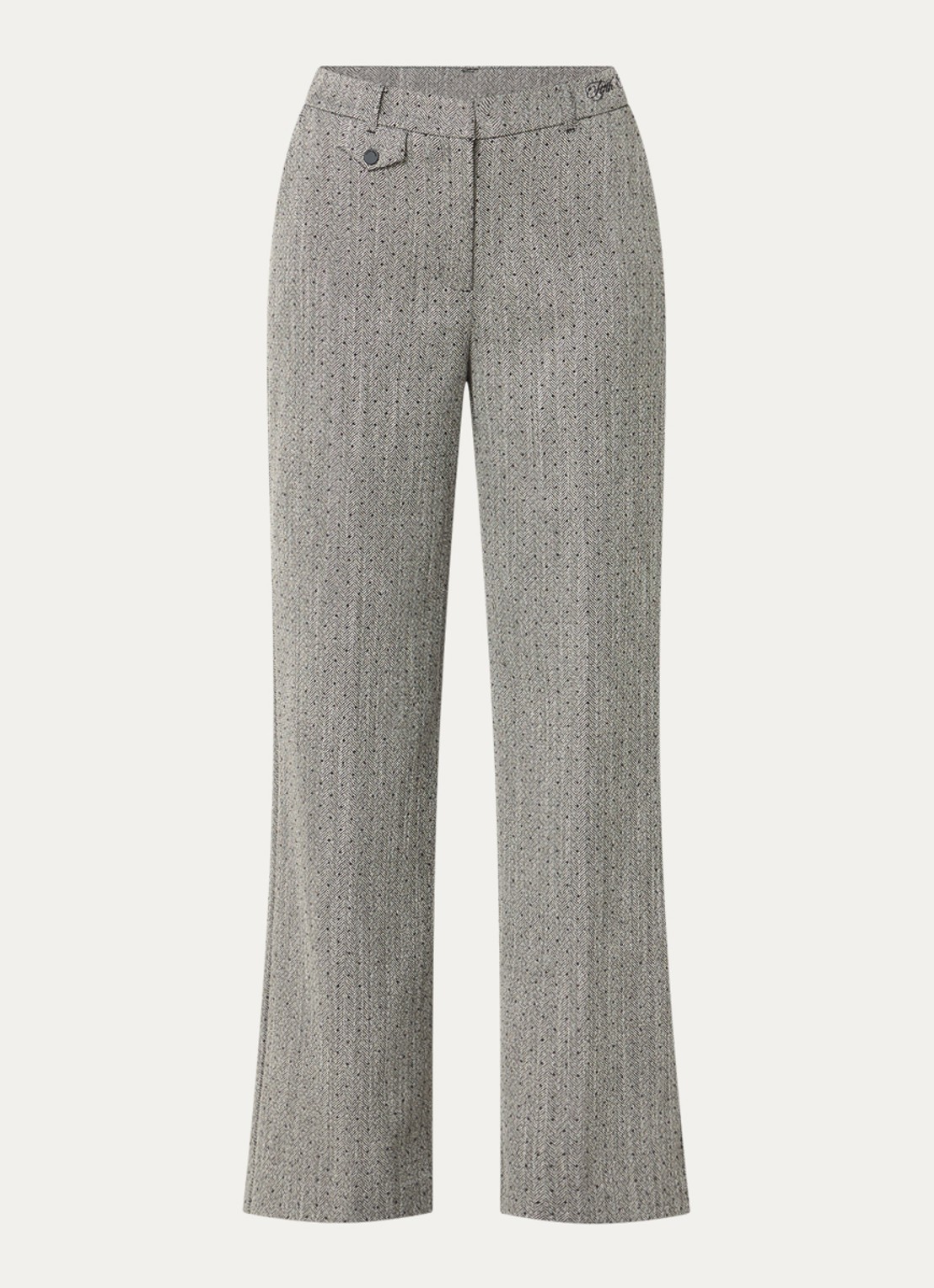 Fifth House Poppylyn high waist straight fit pantalon met visgraatdessin - voorkant 3 grijs