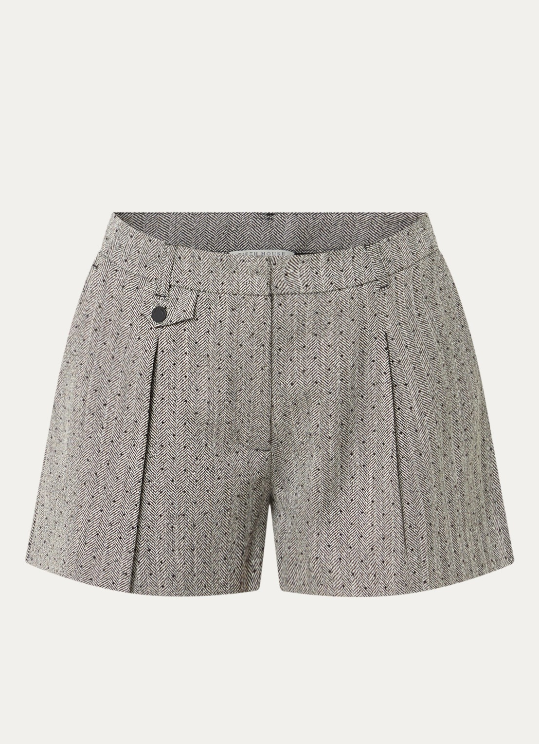 Fifth House Poppylyn high waist wide fit korte broek met visgraatdessin - voorkant zwart