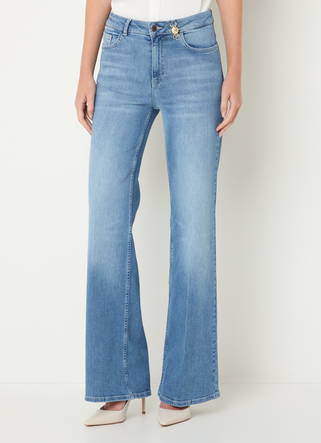 Fifth House Prya high waist wide leg jeans met lichte wassing - detail 4 indigo