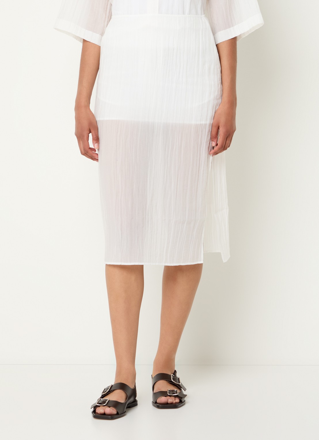 Filippa K Midi rok met structuur - detail 4 gebroken wit