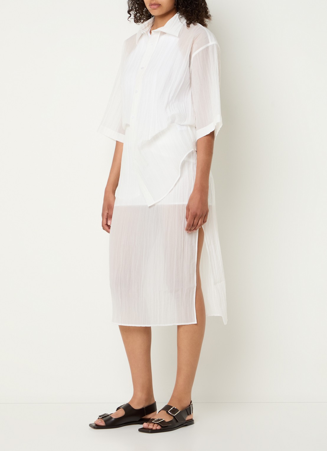 Filippa K Midi rok met structuur - voorkant 2 gebroken wit