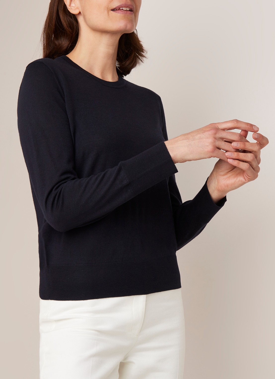 Filippa K Pullover van merino wol - detail 2 donkerblauw