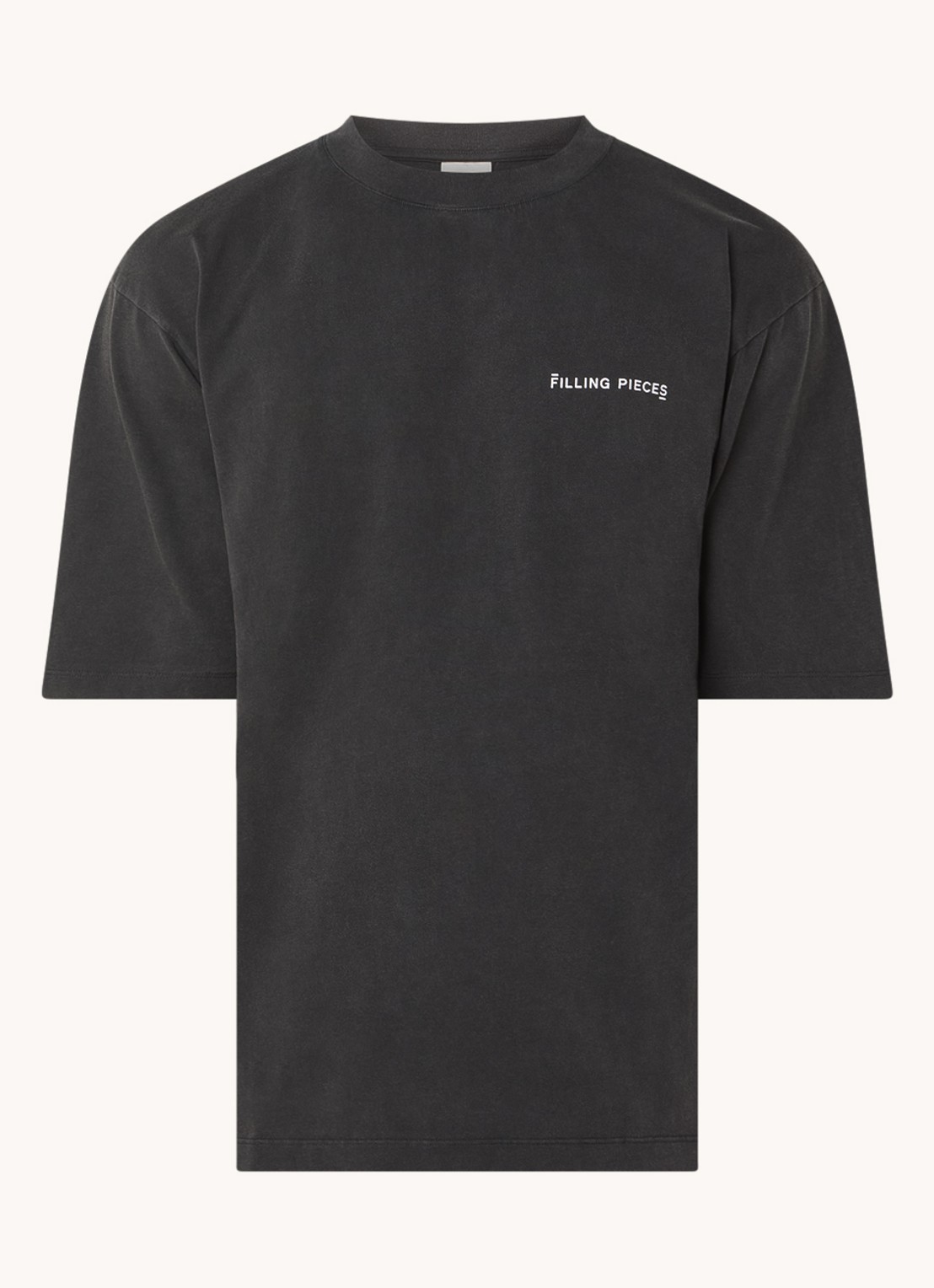 Filling Pieces Boxy T-shirt met logo - voorkant 3 antraciet