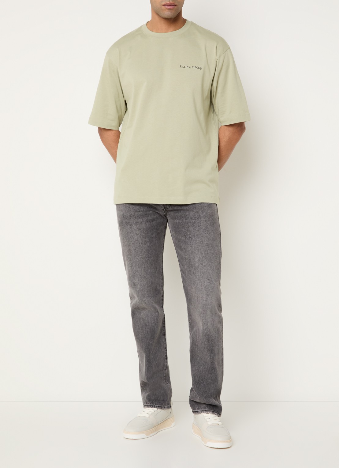 Filling Pieces Boxy T-shirt met logo - voorkant 2 lindegroen