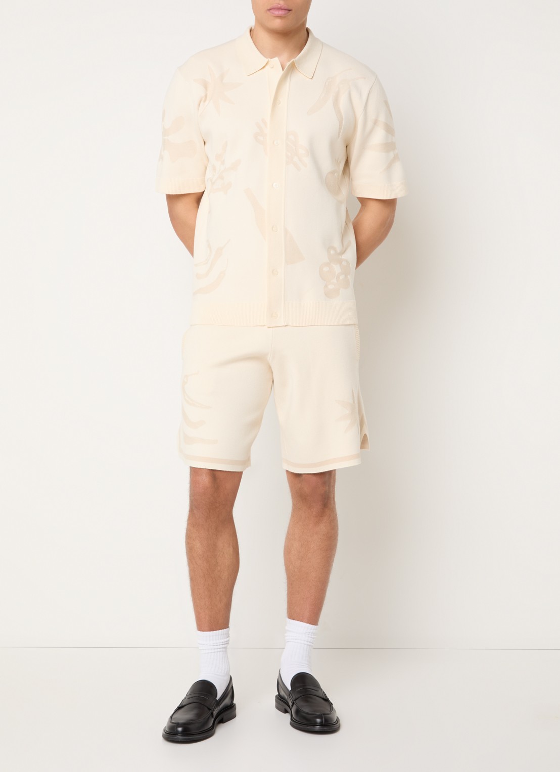 Filling Pieces Breaking Bread fijngebreid vest met ingebreide print - voorkant 2 creme