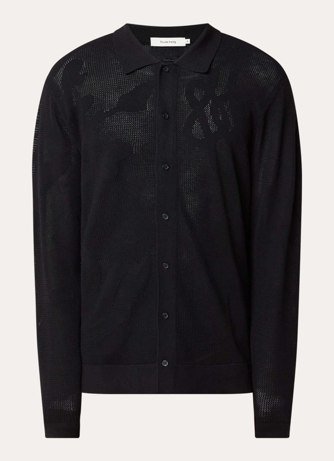 Filling Pieces Breaking Bread fijngebreid vest met kraag - voorkant 3 zwart