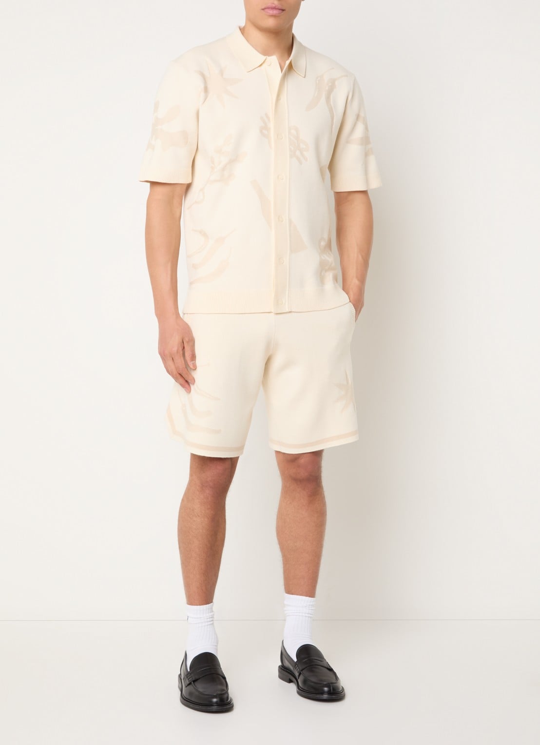 Filling Pieces Breaking Bread loose fit korte broek met print - voorkant 2 creme