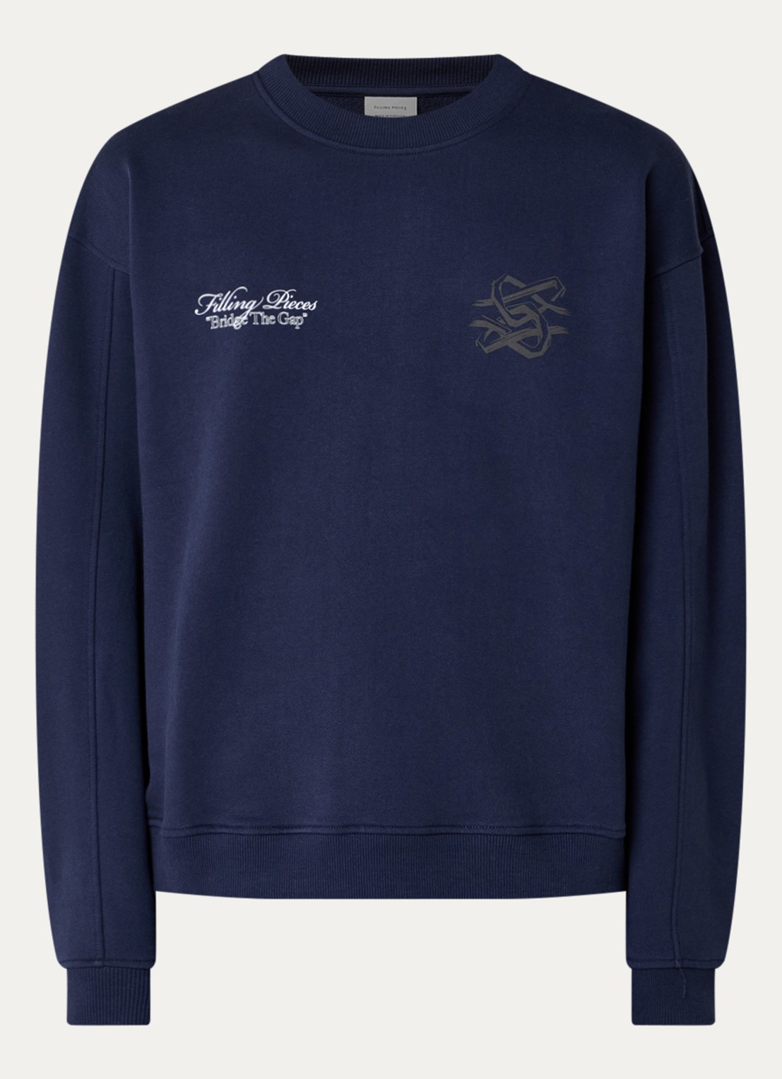 Filling Pieces Bridge the Gap sweater met logo- en backprint - voorkant 3 donkerblauw