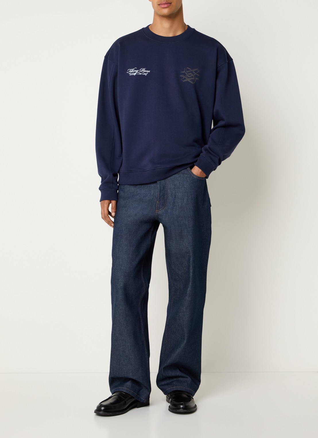Filling Pieces Bridge the Gap sweater met logo- en backprint - voorkant 4 donkerblauw