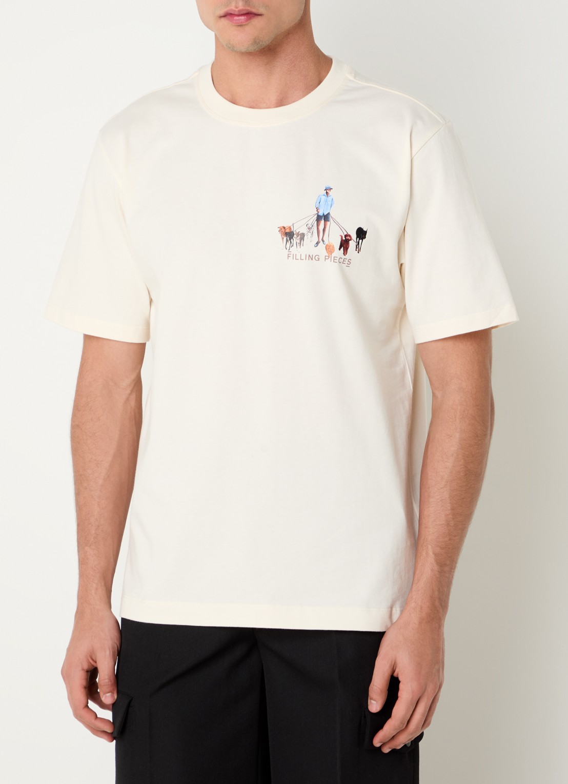 Filling Pieces Dog Walker T-shirt van  katoen met logo- en backprint - achterkant creme