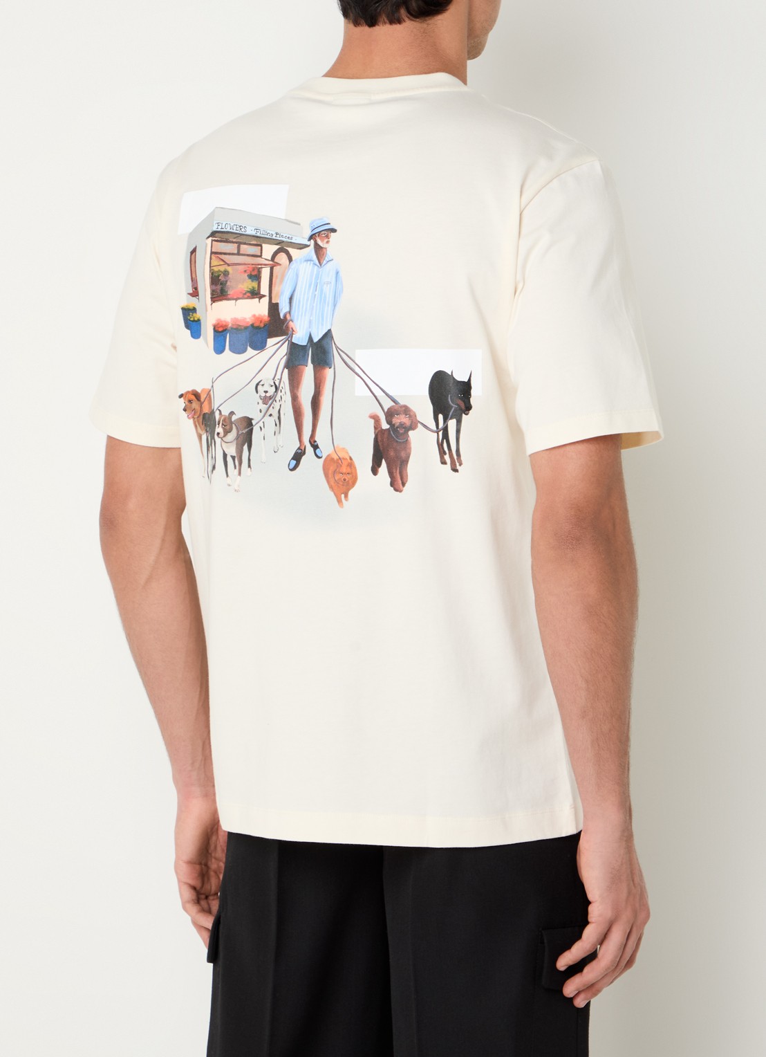Filling Pieces Dog Walker T-shirt van  katoen met logo- en backprint - detail 4 creme