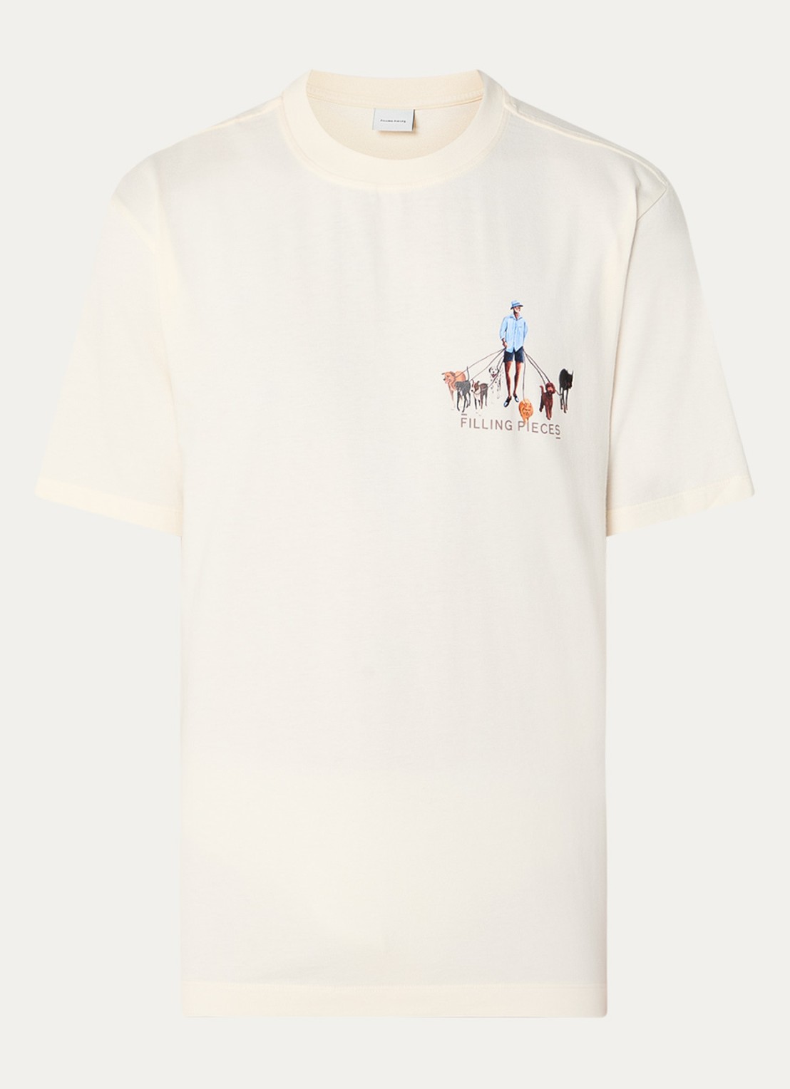 Filling Pieces Dog Walker T-shirt van  katoen met logo- en backprint - voorkant 2 creme