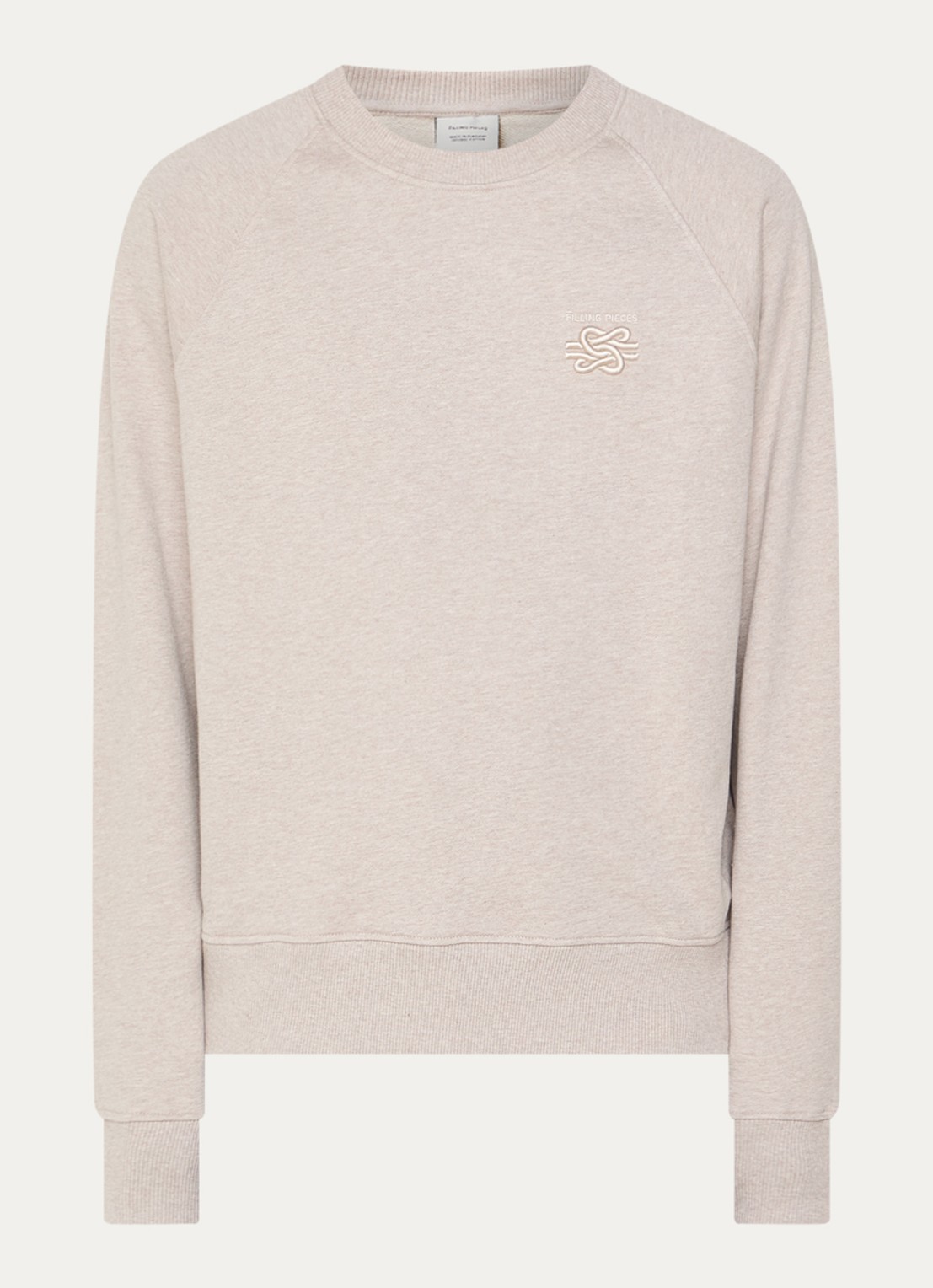 Filling Pieces Embroidered Knot sweater met gemêleerd dessin en logoborduring - voorkant 3 donkerbeige