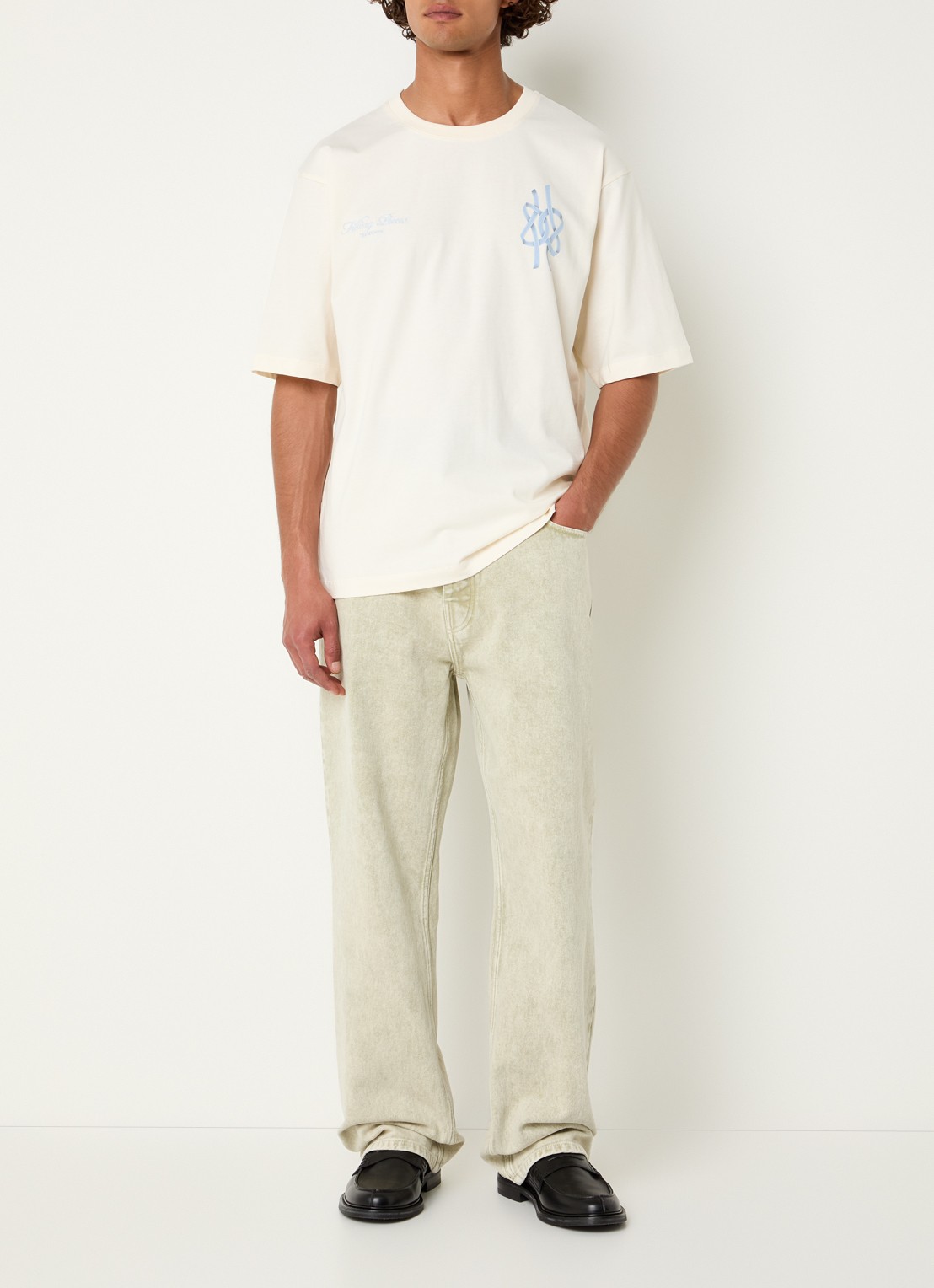 Filling Pieces Film Strip T-shirt met logo- en backprint - voorkant 2 gebroken wit