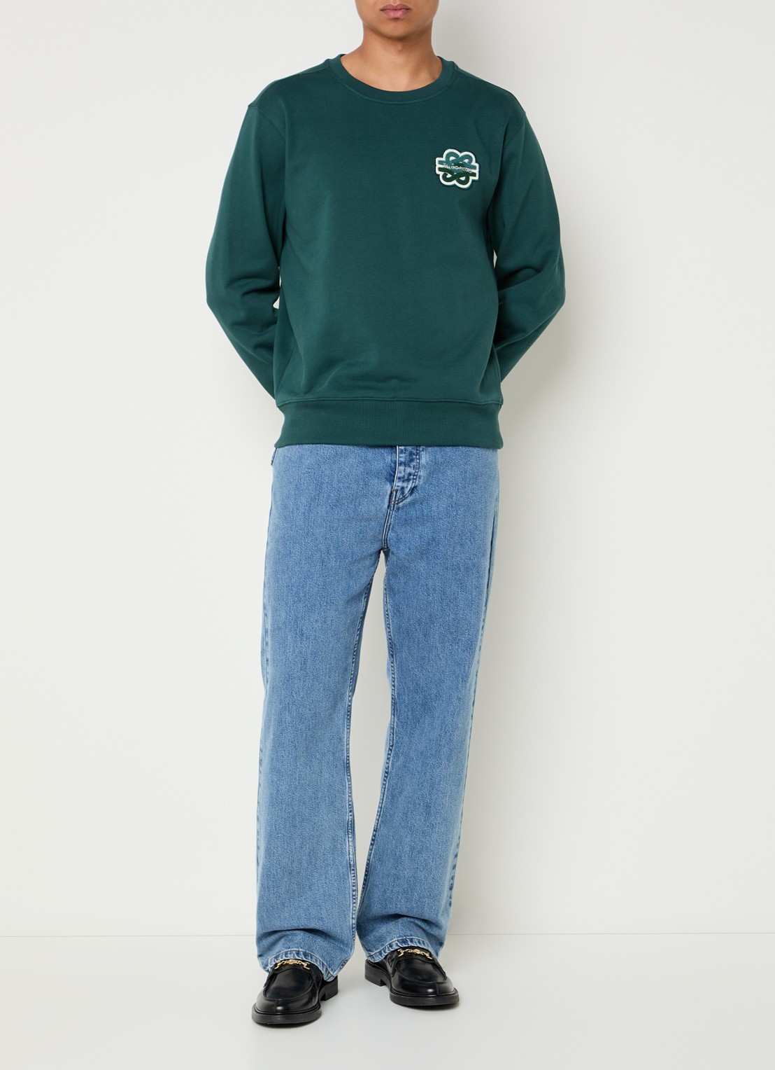 Filling Pieces Gowtu sweater van  katoen met logo - voorkant 3 donkergroen