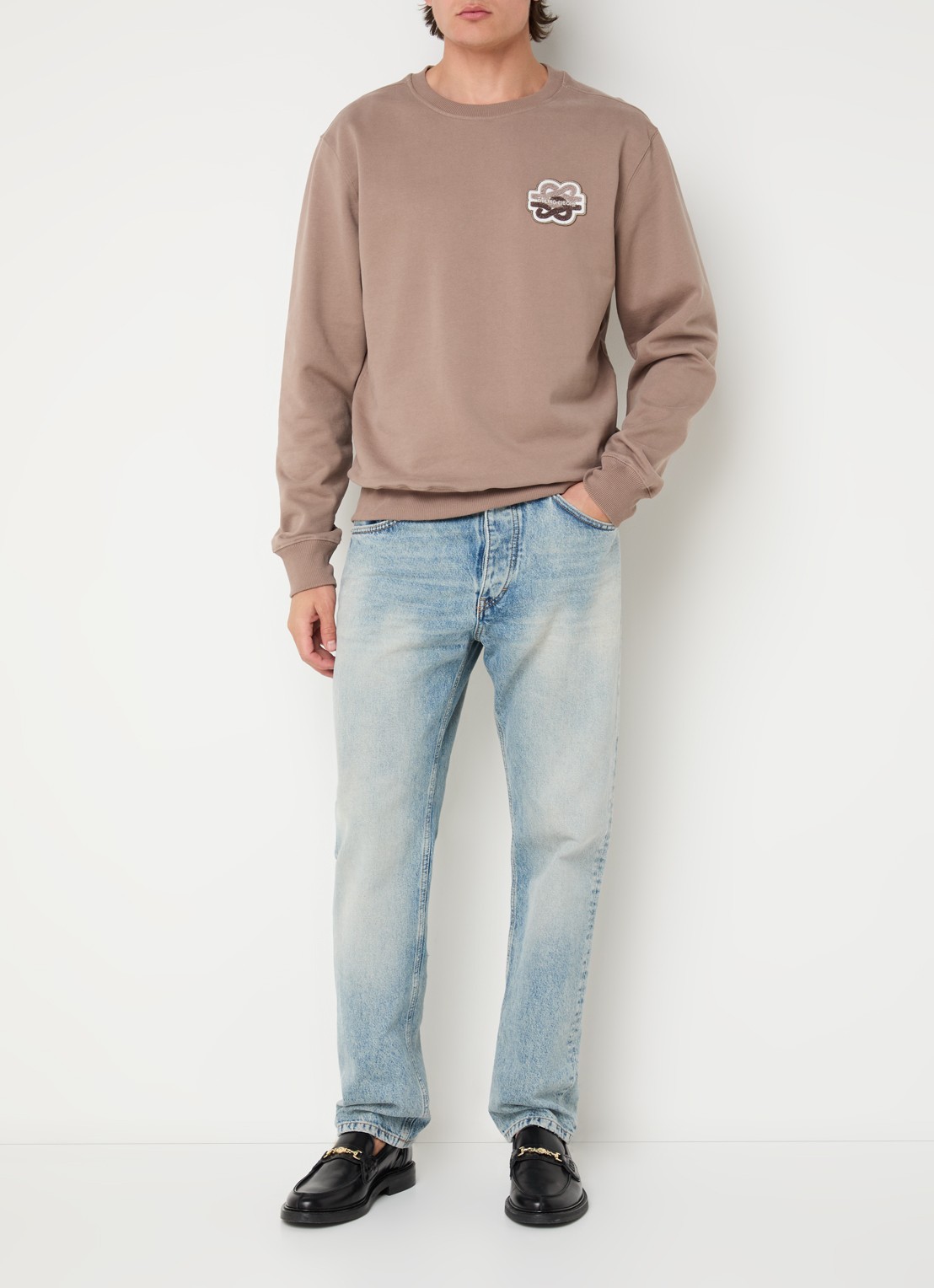 Filling Pieces Gowtu sweater van  katoen met logo - voorkant 4 lichtbruin