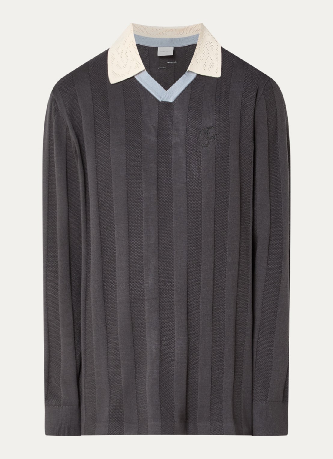 Filling Pieces Grofgebreide pullover met logo - voorkant antraciet