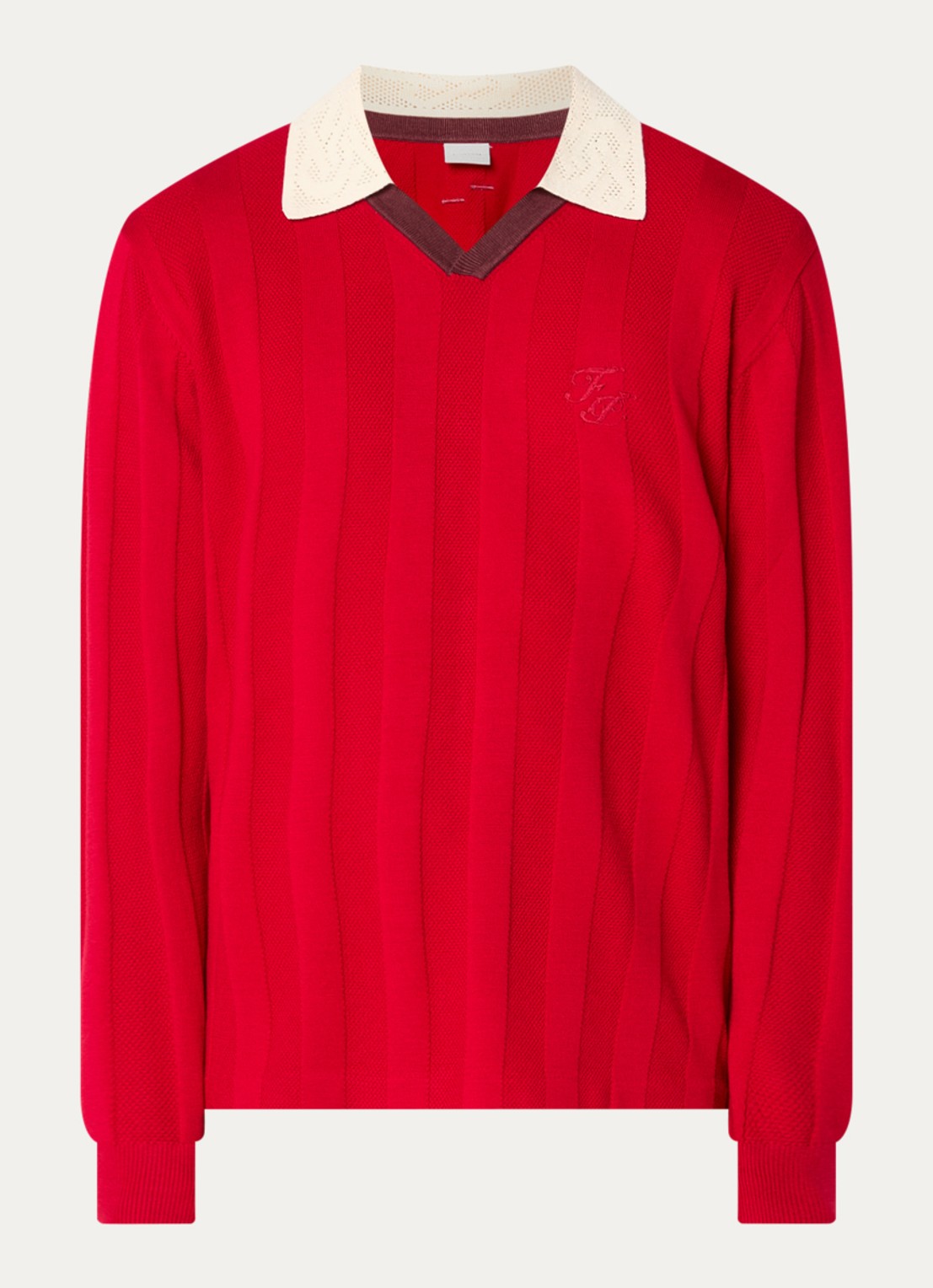 Filling Pieces Grofgebreide pullover met logo - voorkant 3 rood