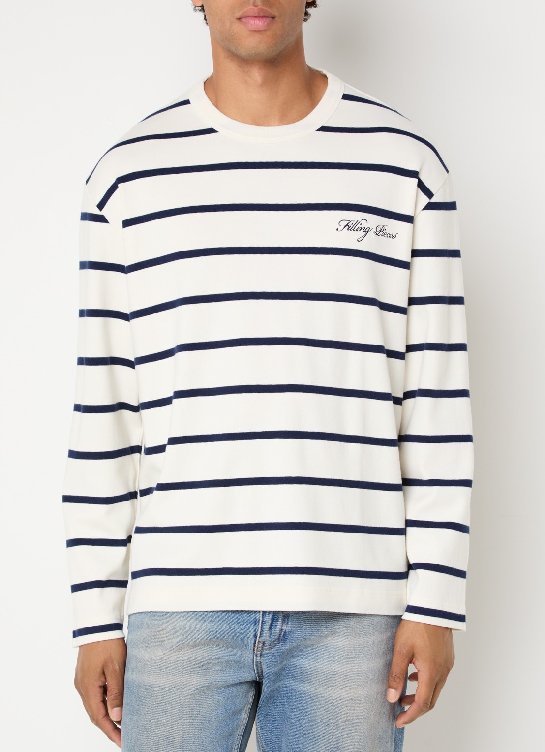 Filling Pieces Long sleeve met logo en streepprint - detail gebroken wit