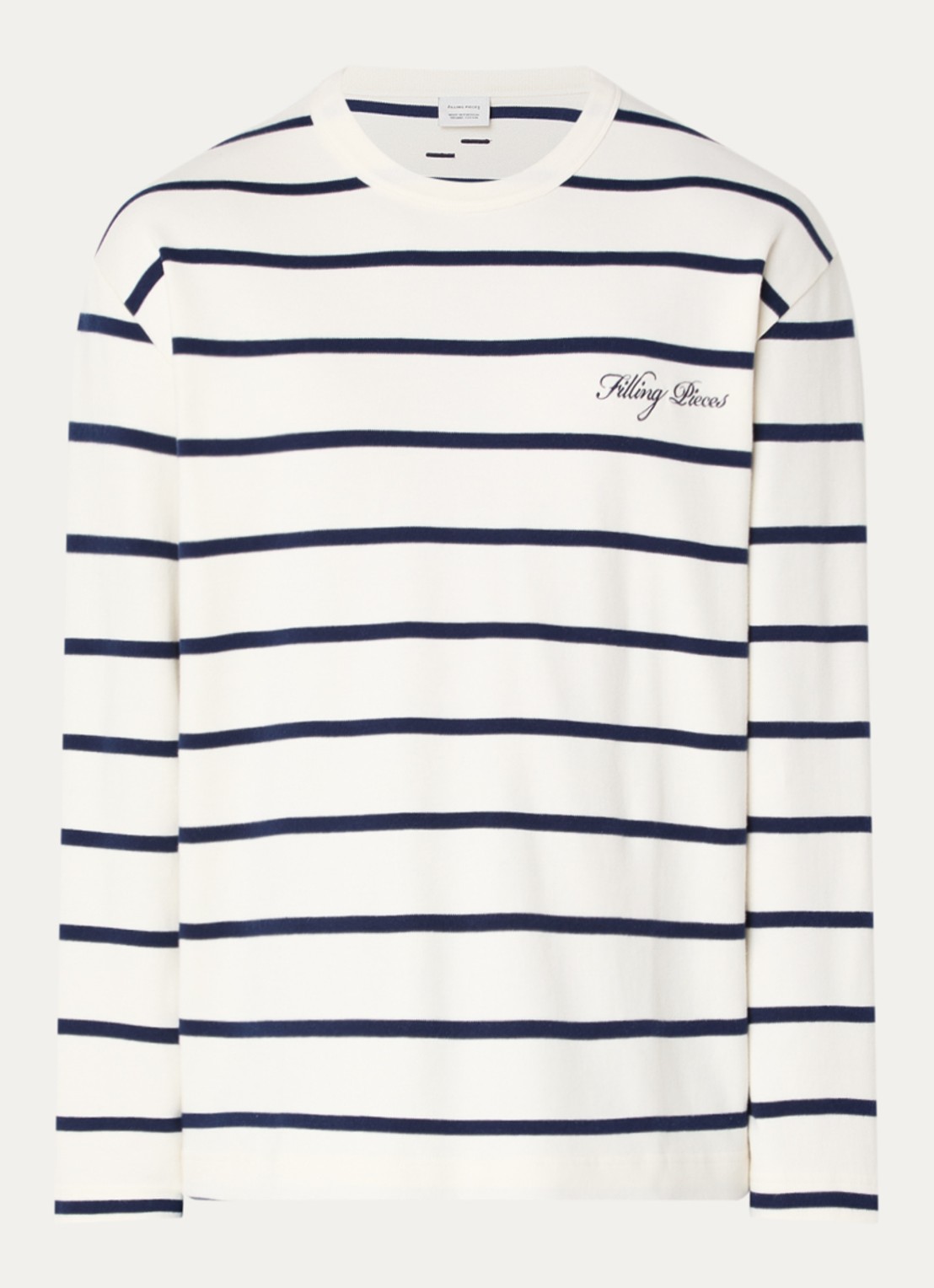 Filling Pieces Long sleeve met logo en streepprint - voorkant 3 gebroken wit