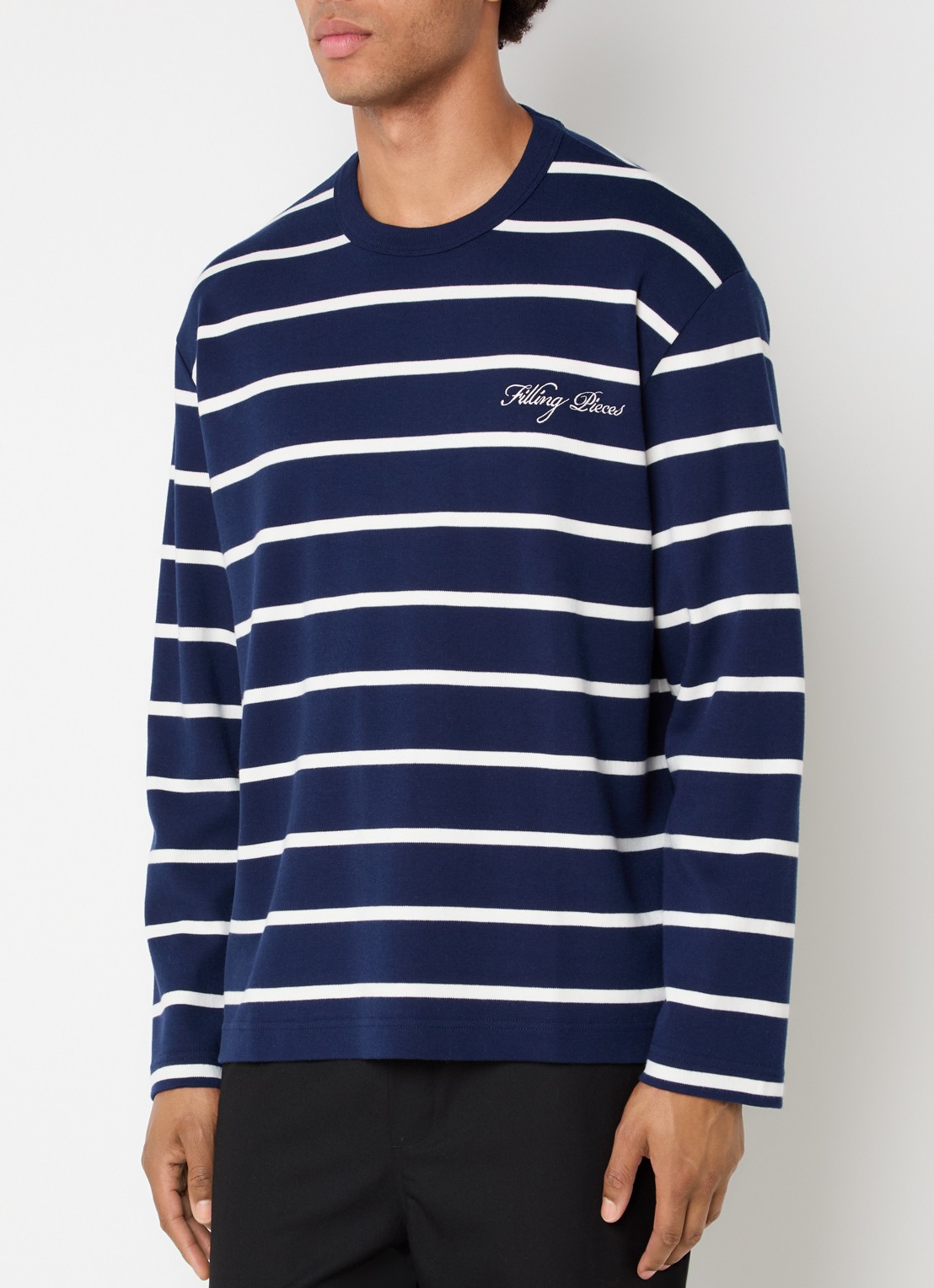 Filling Pieces Long sleeve met logo en streepprint - detail donkerblauw