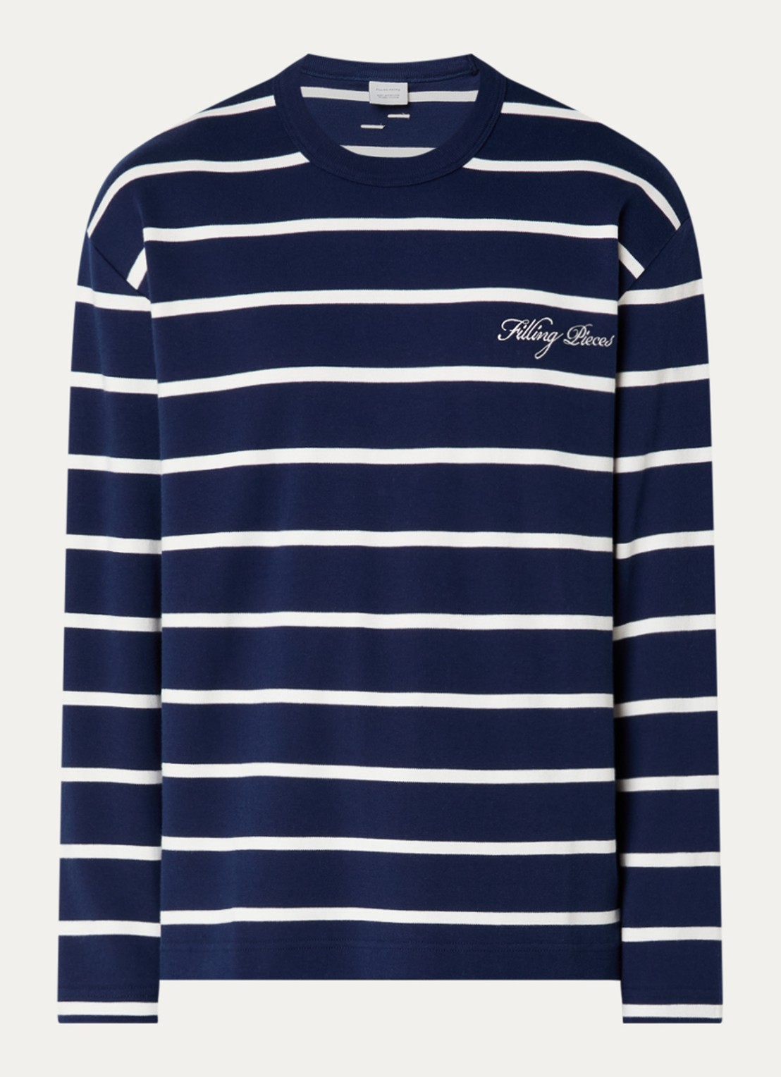 Filling Pieces Long sleeve met logo en streepprint - voorkant 3 donkerblauw