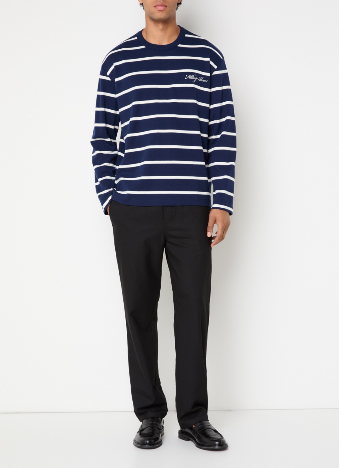 Filling Pieces Long sleeve met logo en streepprint - voorkant 4 donkerblauw