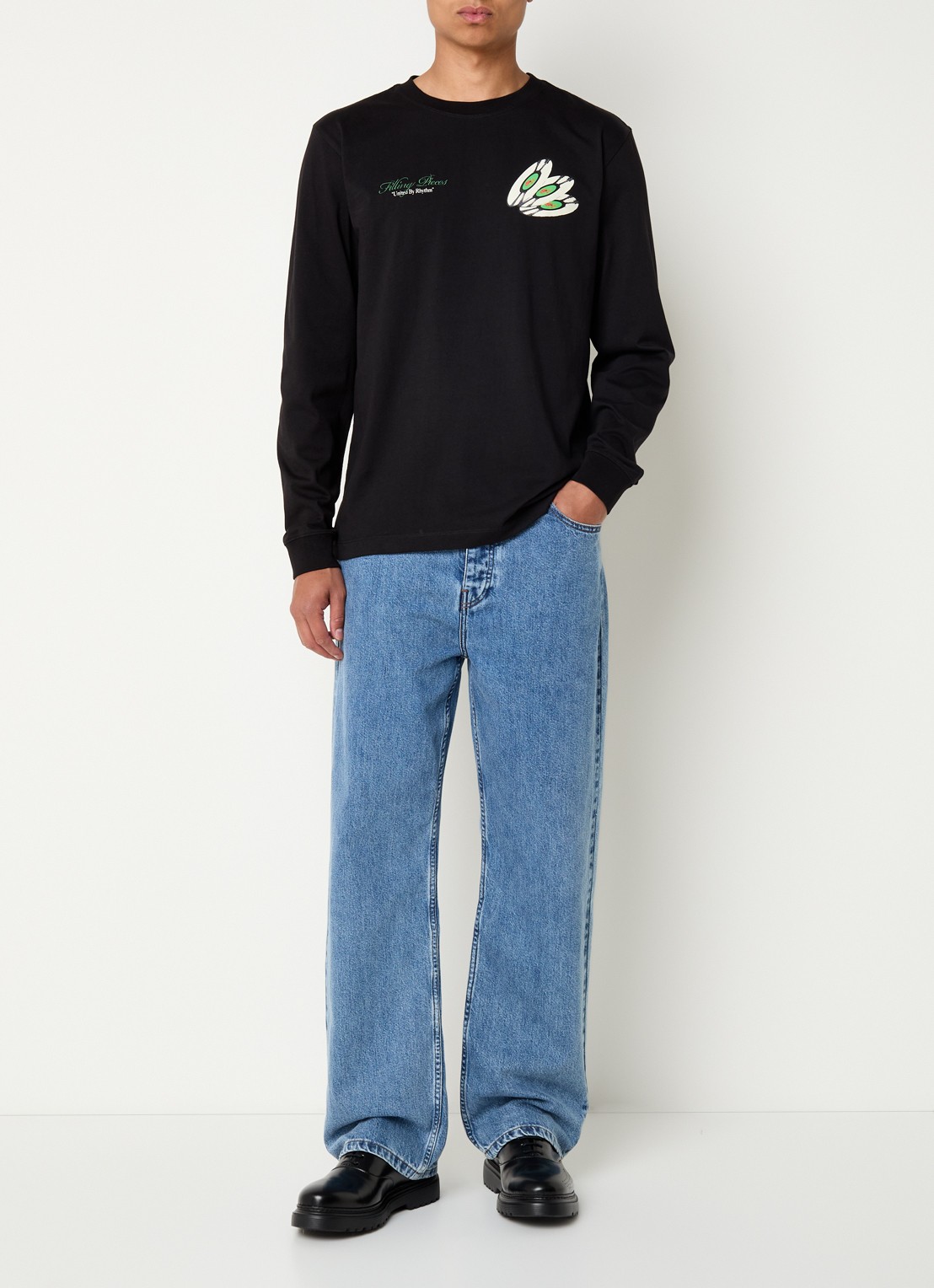 Filling Pieces Longsleeve met logo- en backprint - voorkant 4 zwart
