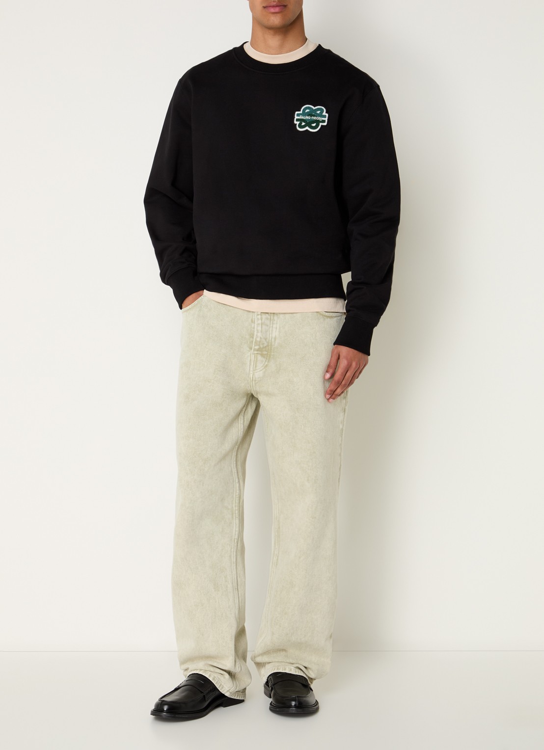 Filling Pieces Loose fit jeans met gekleurde wassing en steekzakken - voorkant 5 lindegroen