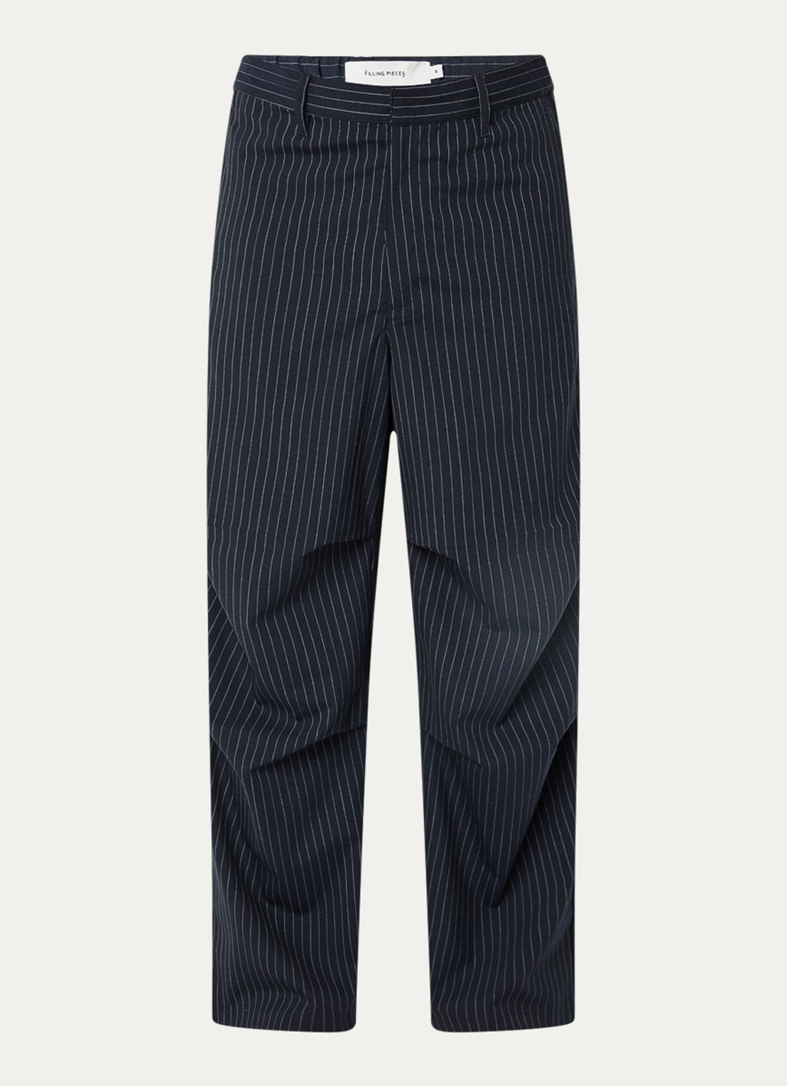 Filling Pieces Loose fit pantalon in wolblend met krijtstreep - voorkant 2 donkerblauw