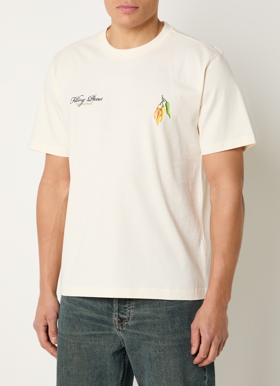 Filling Pieces Pepper T-shirt met logo- en backprint - achterkant creme