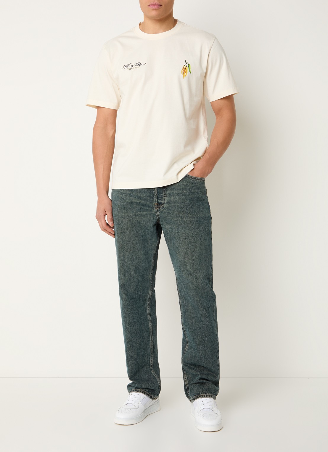 Filling Pieces Pepper T-shirt met logo- en backprint - voorkant 3 creme