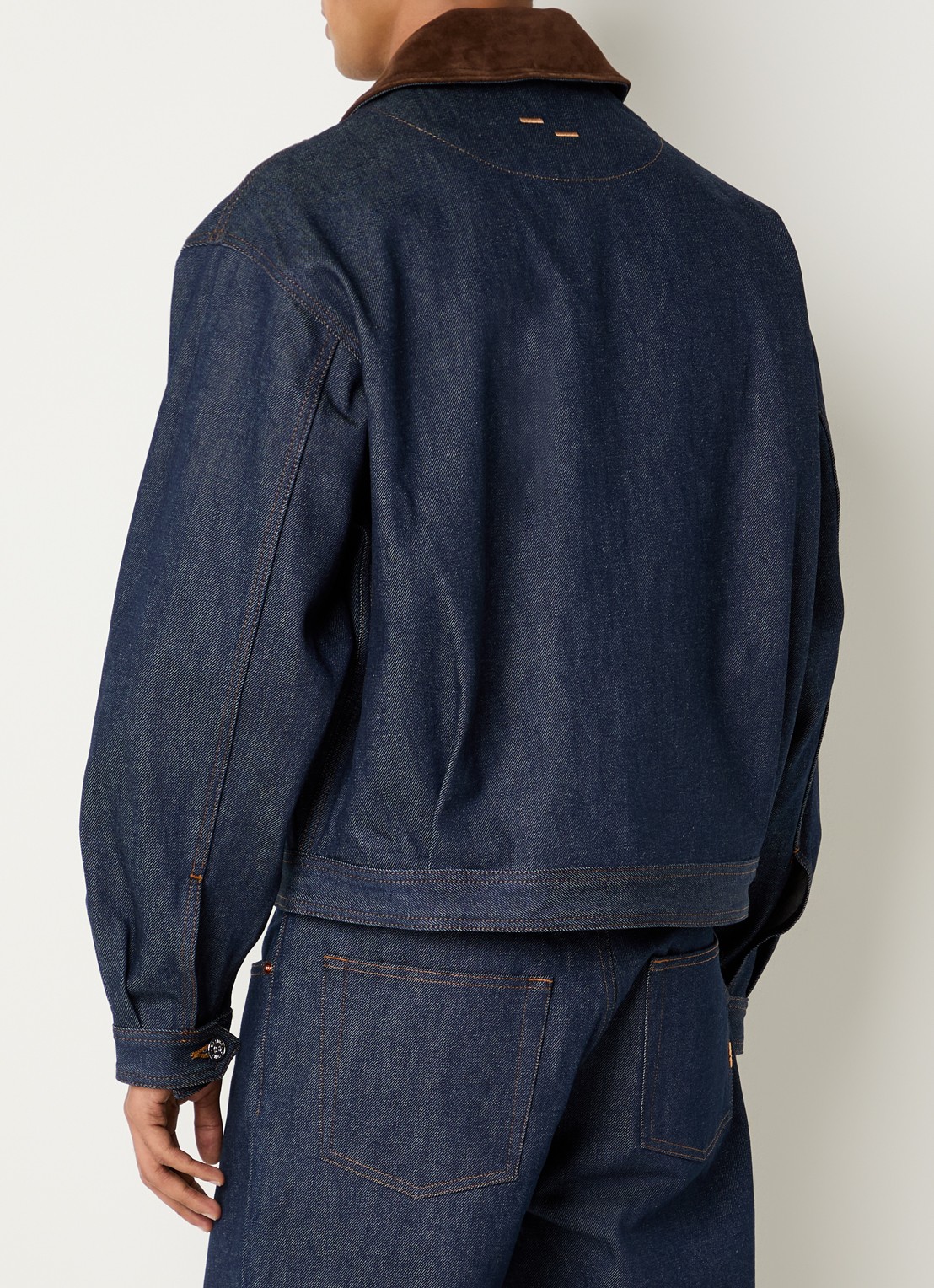 Filling Pieces Raw spijkerjas met details van suède - achterkant indigo