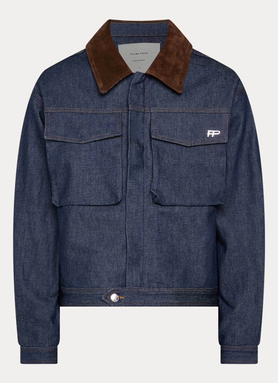 Filling Pieces Raw spijkerjas met details van suède - voorkant 2 indigo