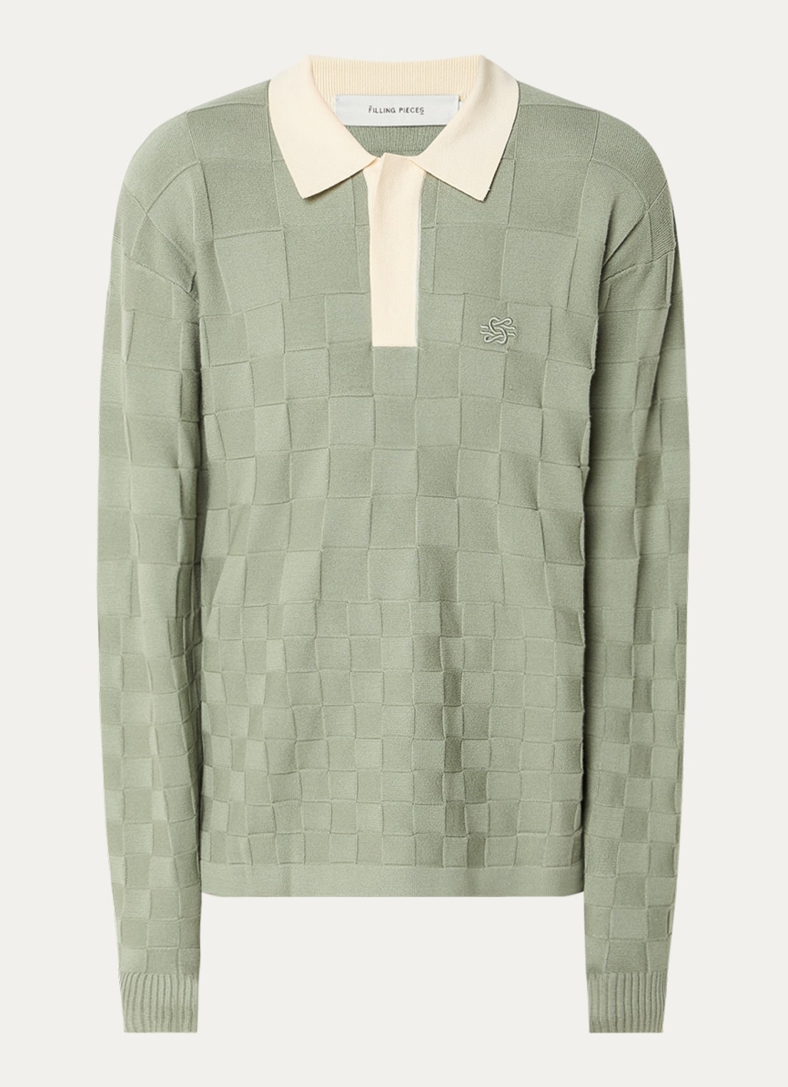 Filling Pieces Regular fit polo met logoborduring - voorkant 3 legergroen