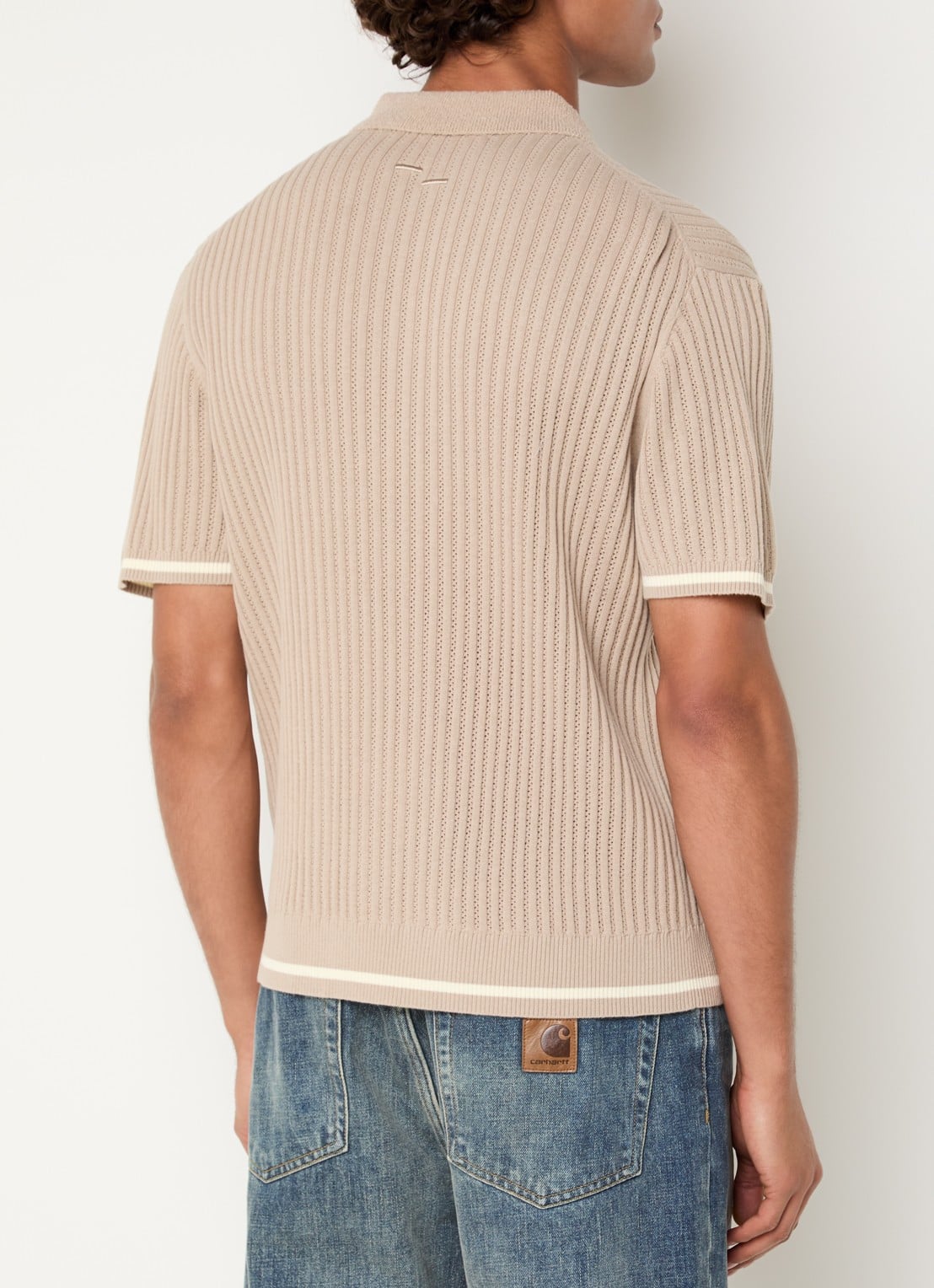 Filling Pieces Regular fit polo met logoborduring - achterkant beige