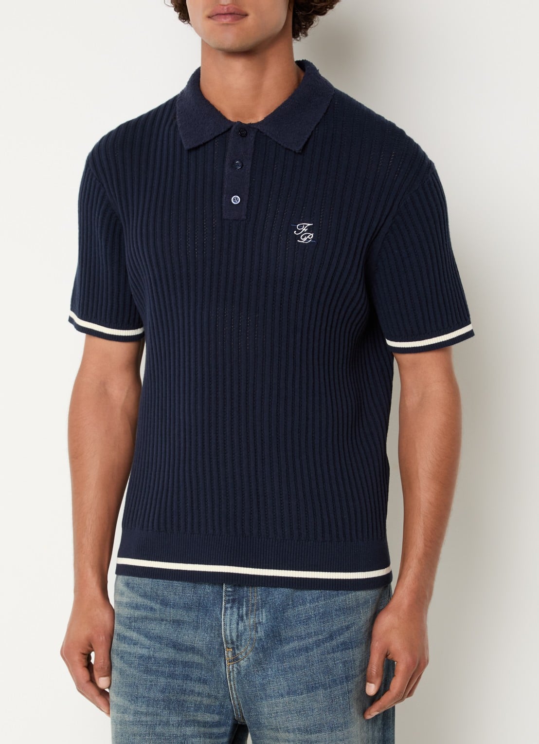 Filling Pieces Regular fit polo met logoborduring - detail 4 donkerblauw