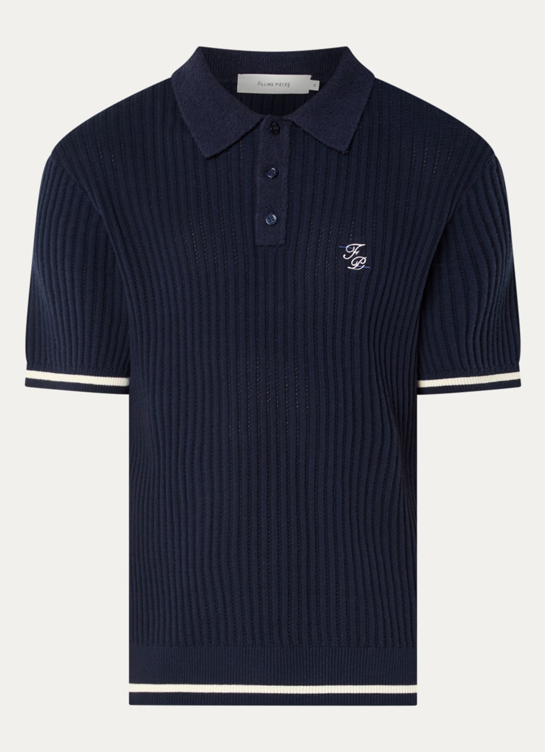 Filling Pieces Regular fit polo met logoborduring - voorkant 2 donkerblauw