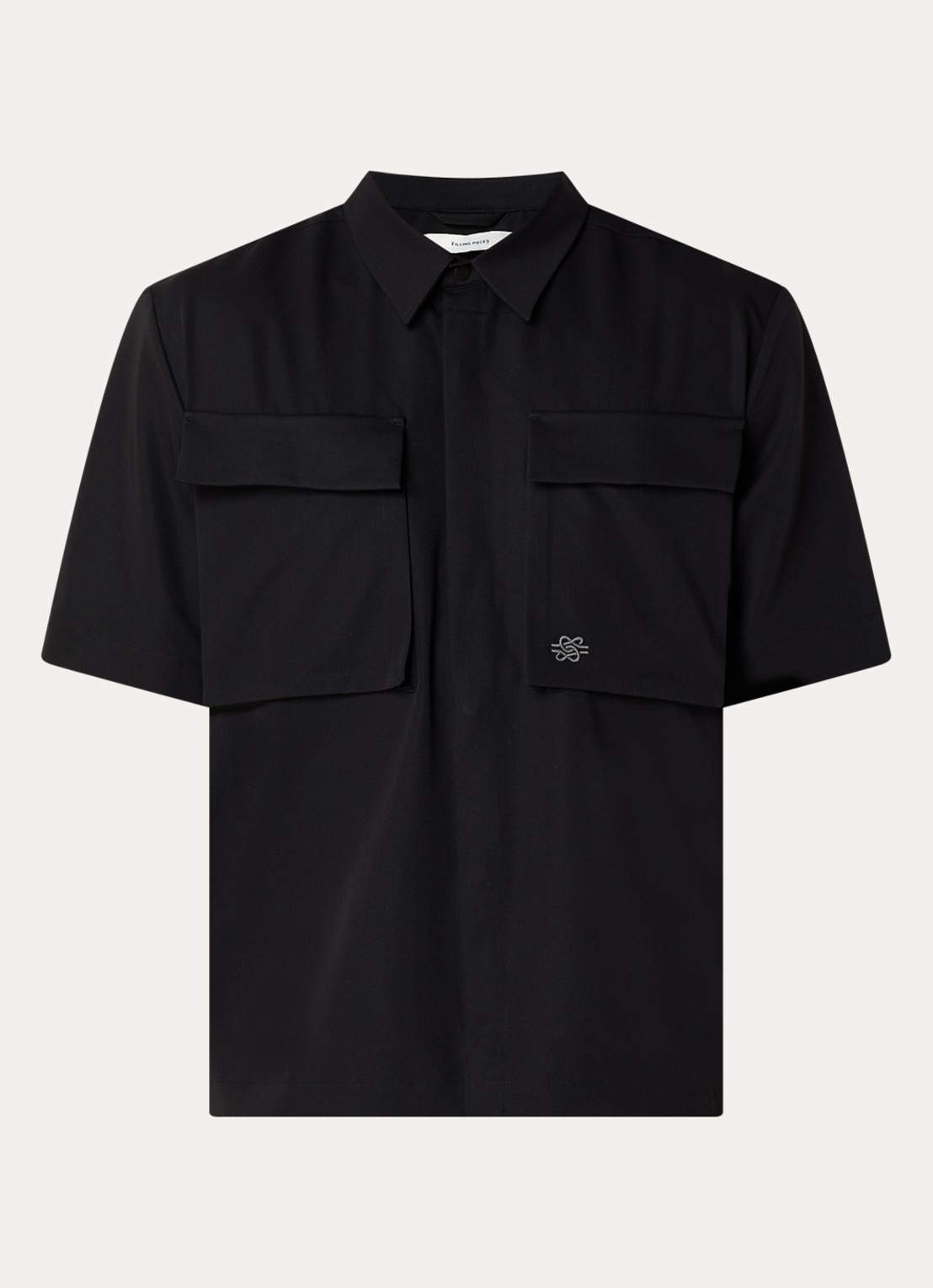 Filling Pieces Resort regular fit overhemd met borstzakken - voorkant 3 zwart