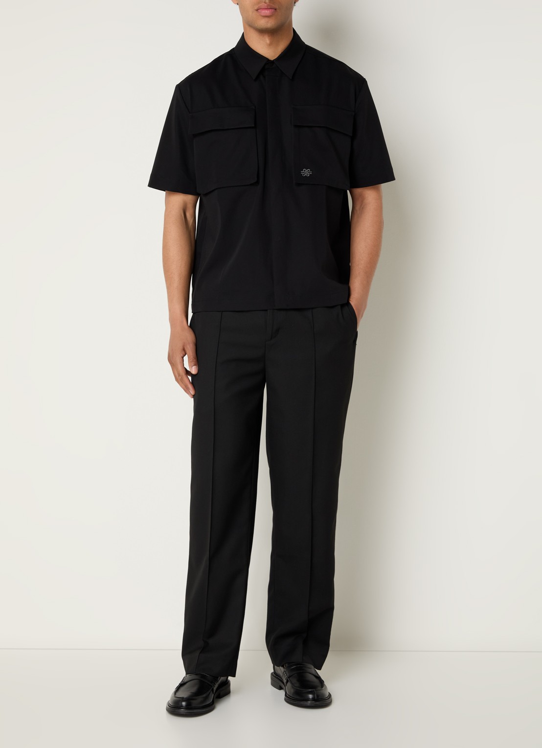 Filling Pieces Resort regular fit overhemd met borstzakken - voorkant 4 zwart