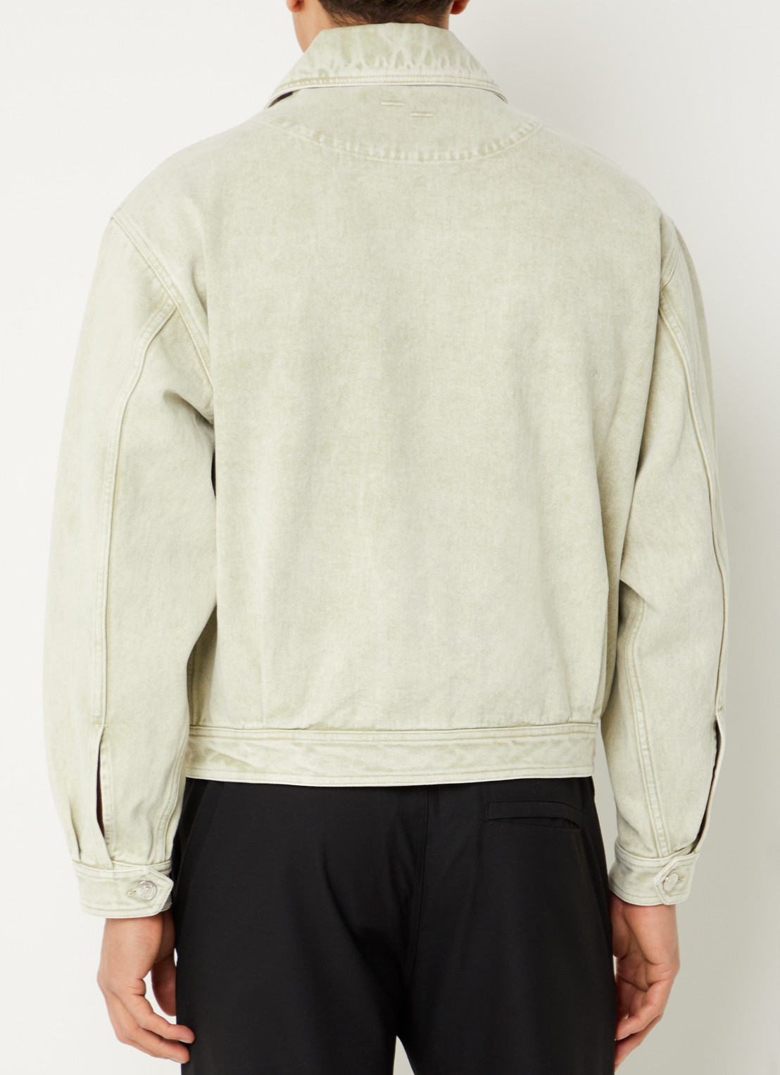 Filling Pieces Spijkerjas met verwassen afwerking - achterkant 3 lindegroen