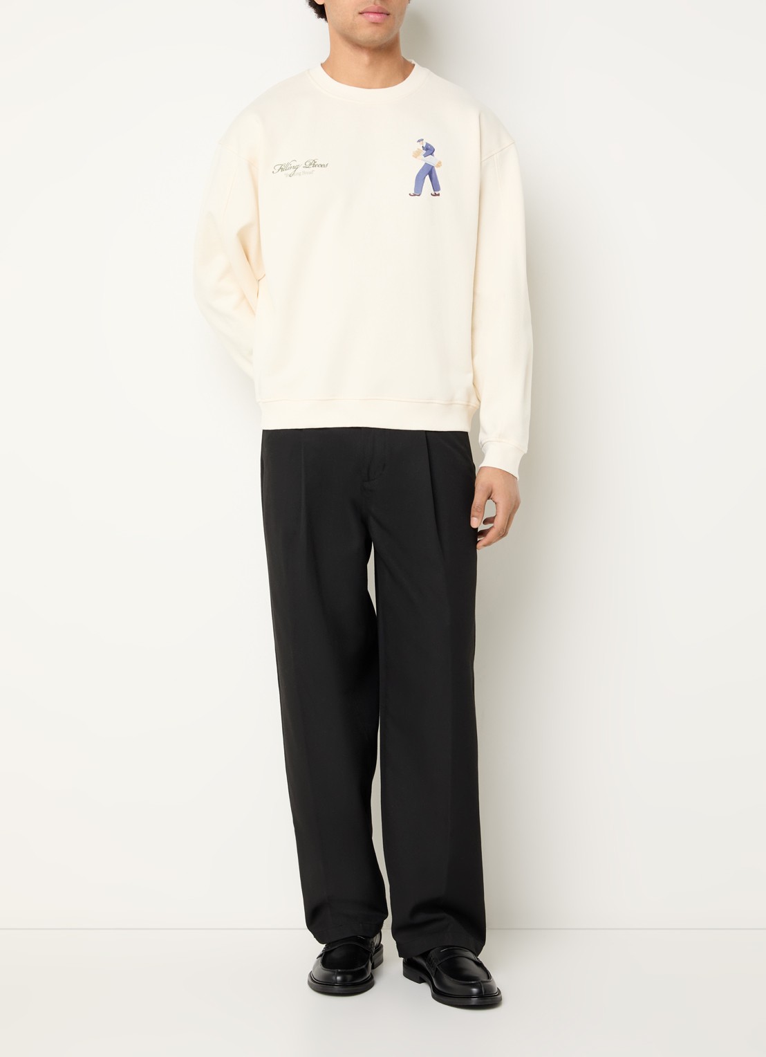 Filling Pieces Sweater met logo- en backprint - voorkant 2 beige
