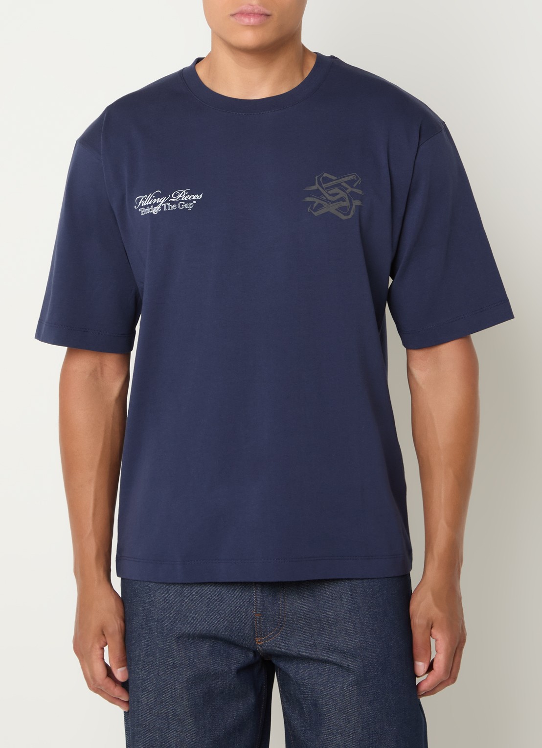 Filling Pieces T-shirt met logo- en backprint - achterkant donkerblauw