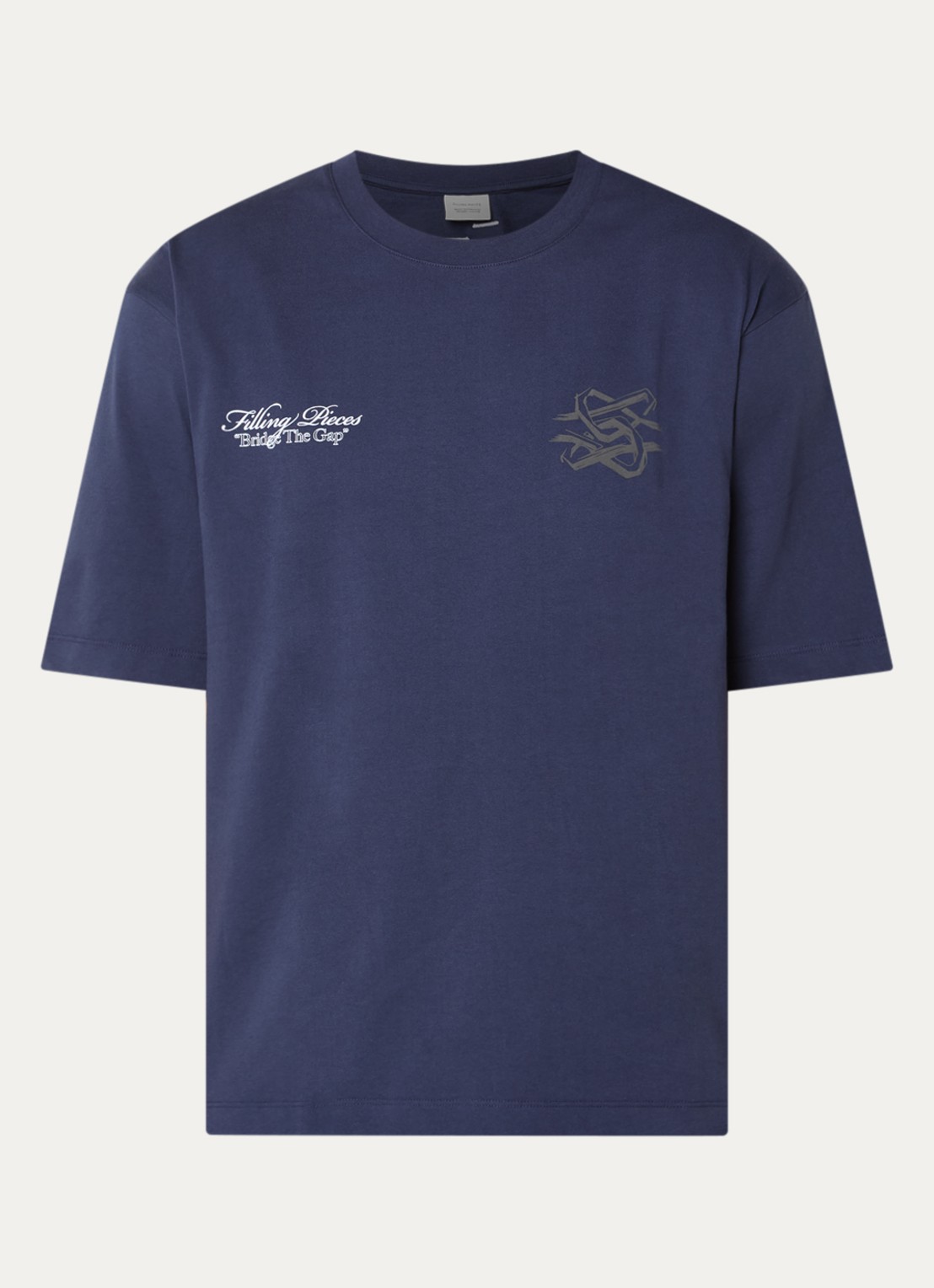 Filling Pieces T-shirt met logo- en backprint - voorkant 3 donkerblauw